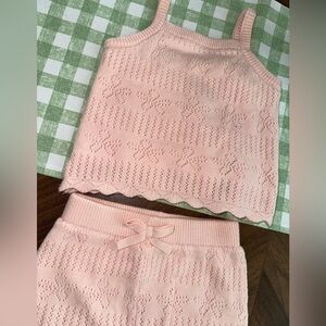 Kids Knit Tank & Shorts Matching Set - Pink